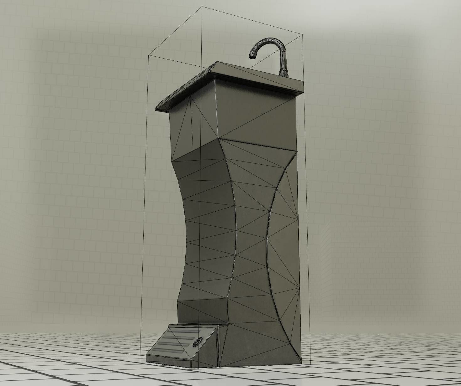 Public Metal Sink - 11 - Futuristic Low-poly 3D model_45