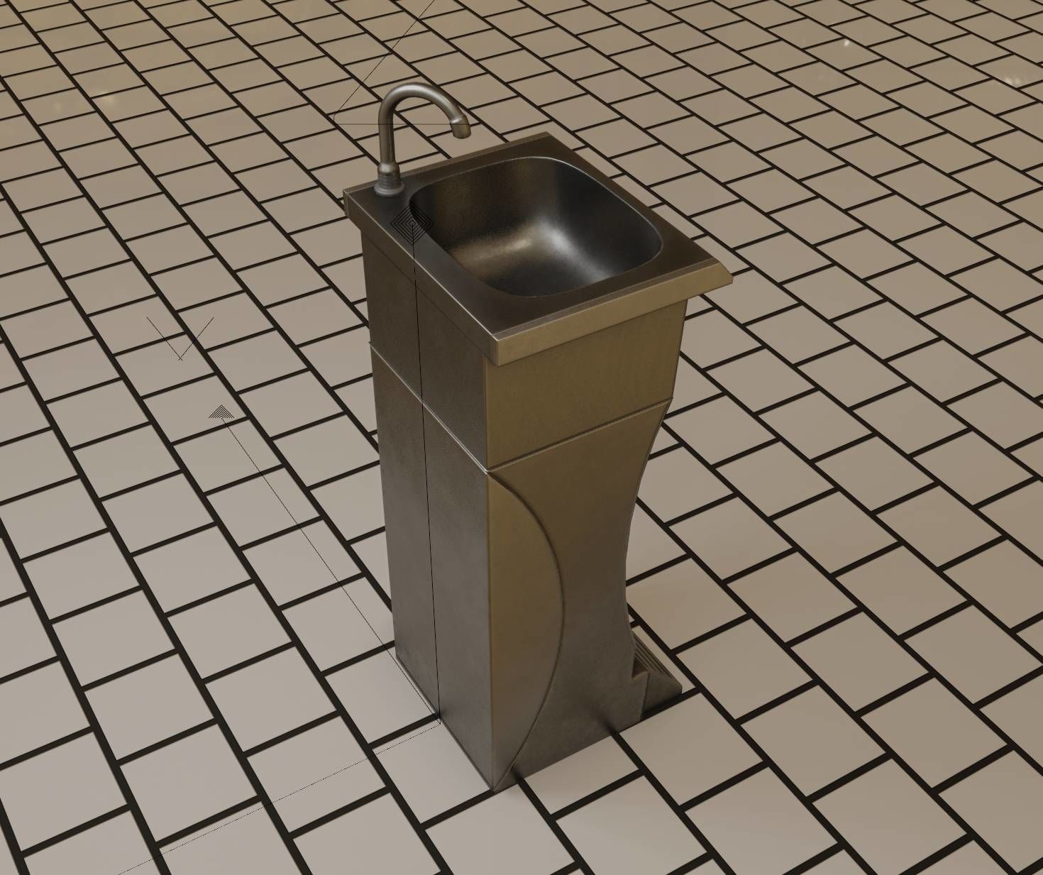 Public Metal Sink - 11 - Futuristic Low-poly 3D model_64