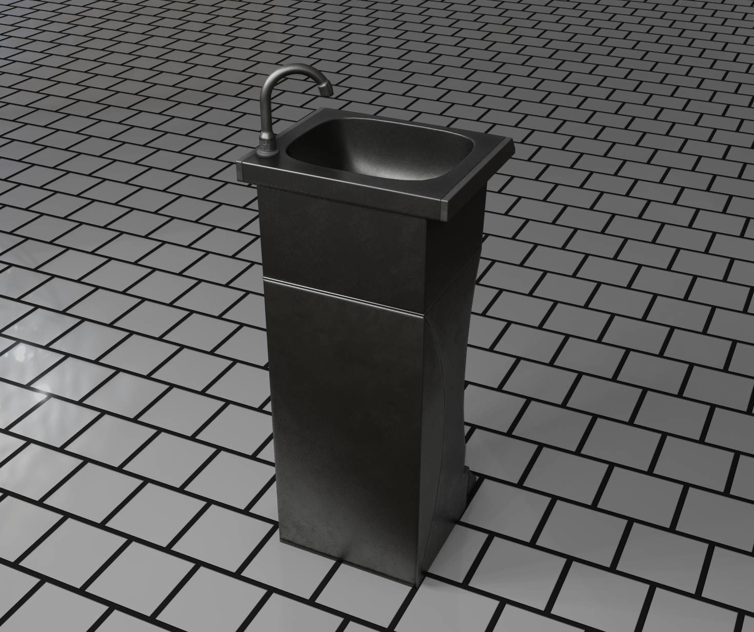 Public Metal Sink - 11 - Futuristic Low-poly 3D model_60