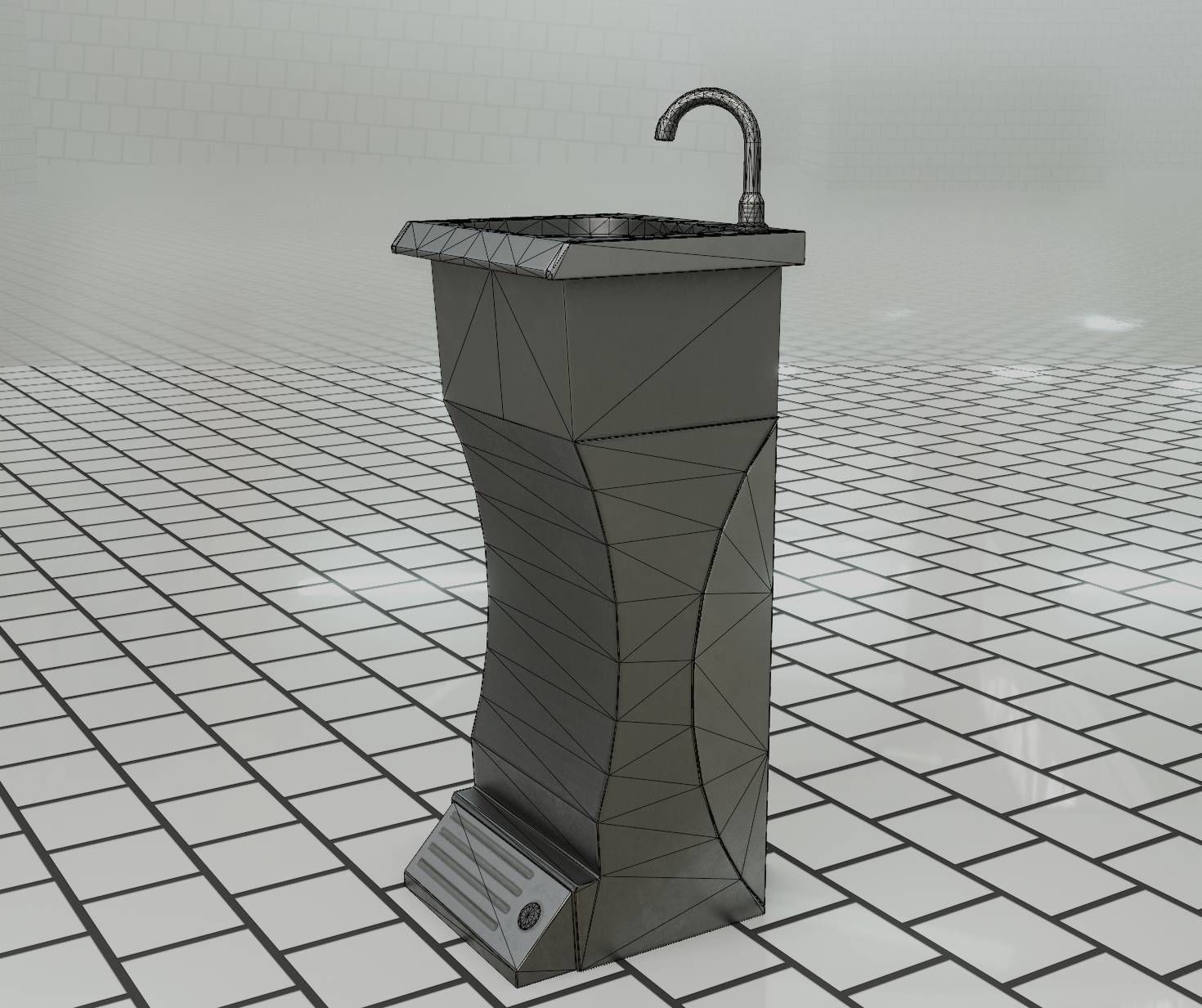 Public Metal Sink - 11 - Futuristic Low-poly 3D model_6