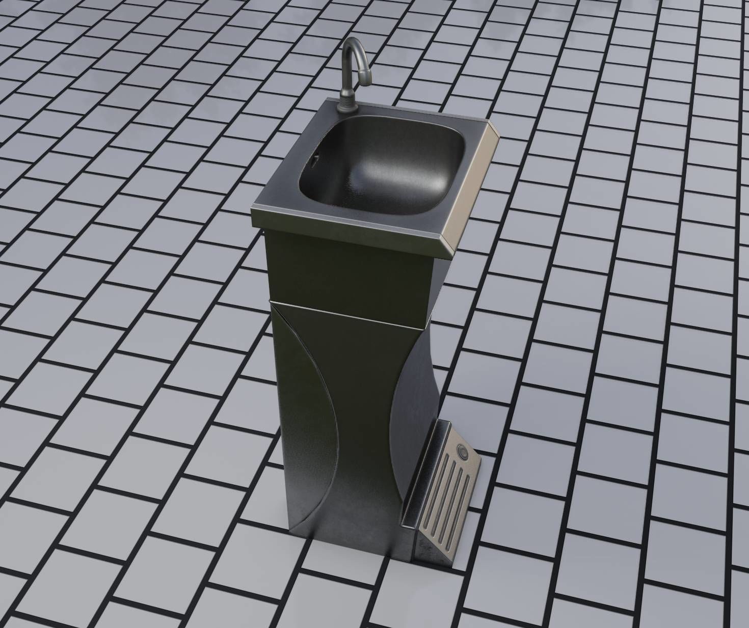 Public Metal Sink - 11 - Futuristic Low-poly 3D model_94