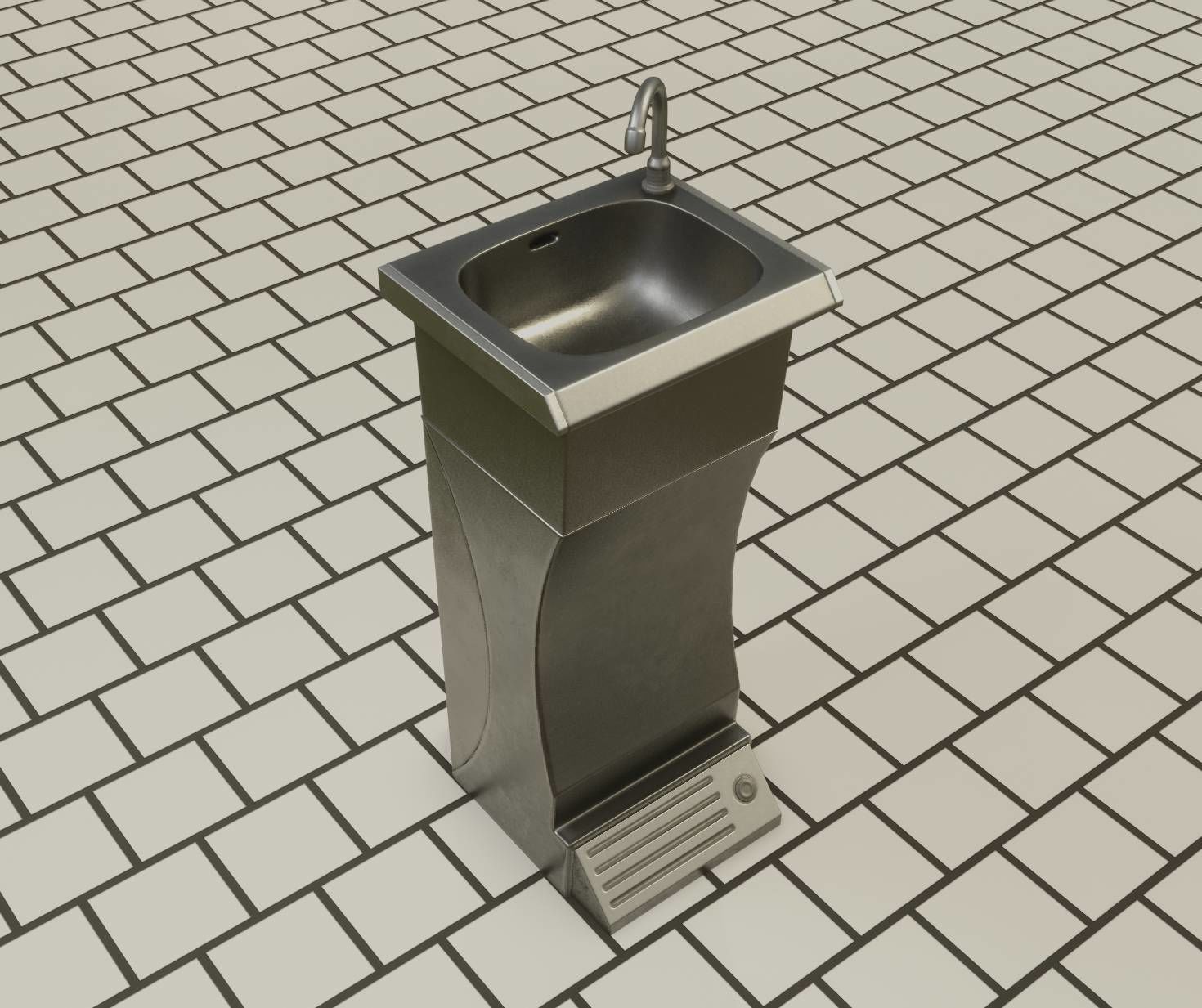 Public Metal Sink - 11 - Futuristic Low-poly 3D model_1