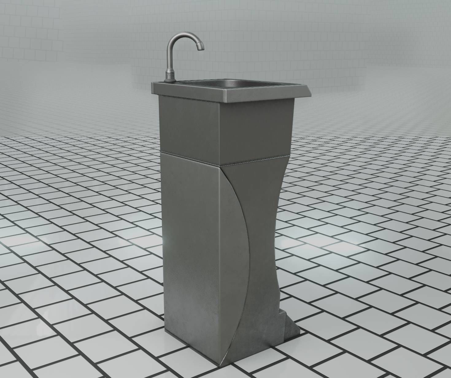 Public Metal Sink - 11 - Futuristic Low-poly 3D model_40