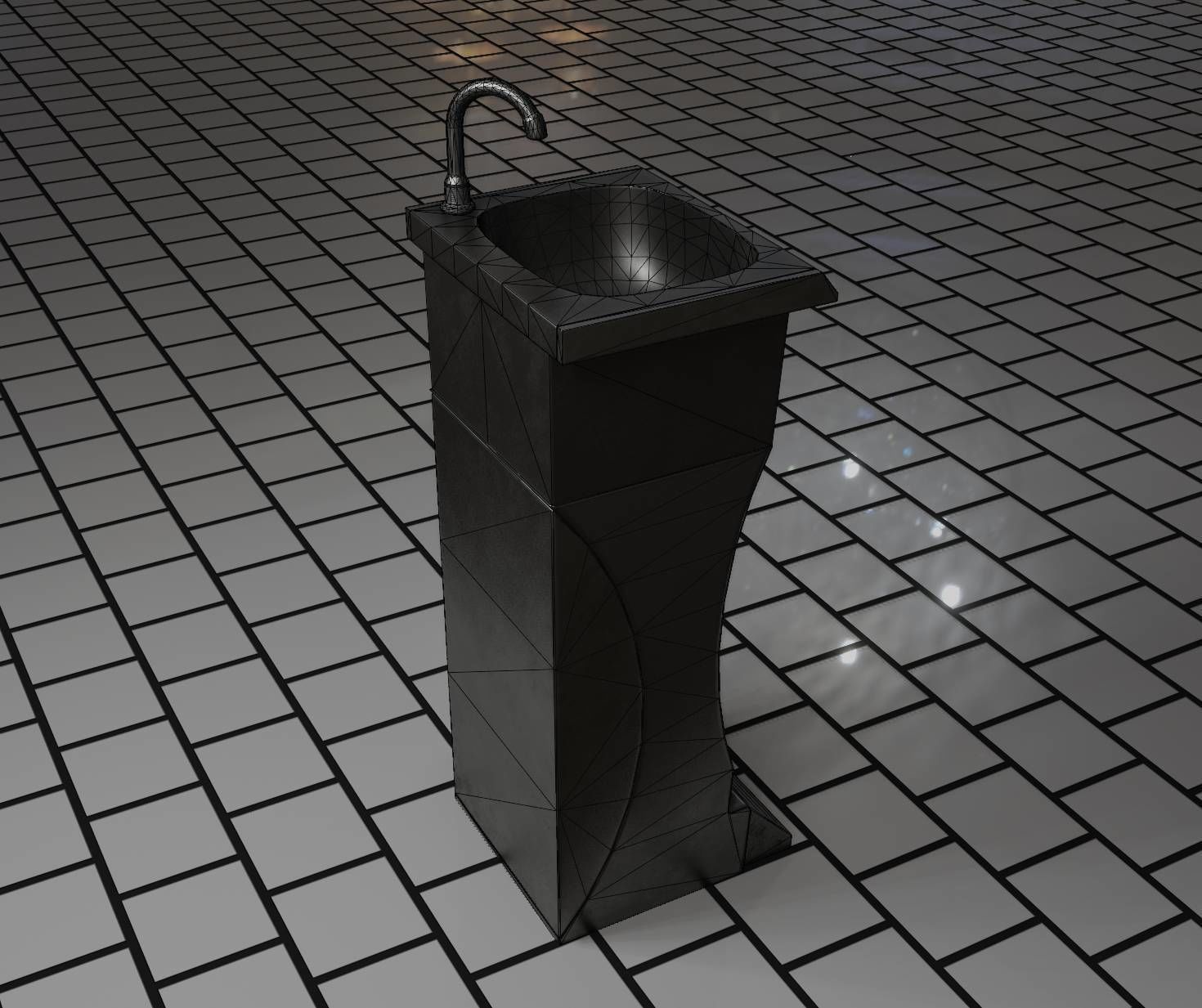 Public Metal Sink - 11 - Futuristic Low-poly 3D model_59
