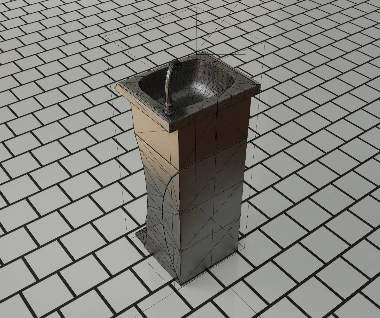 Public Metal Sink - 11 - Futuristic Low-poly 3D model_4