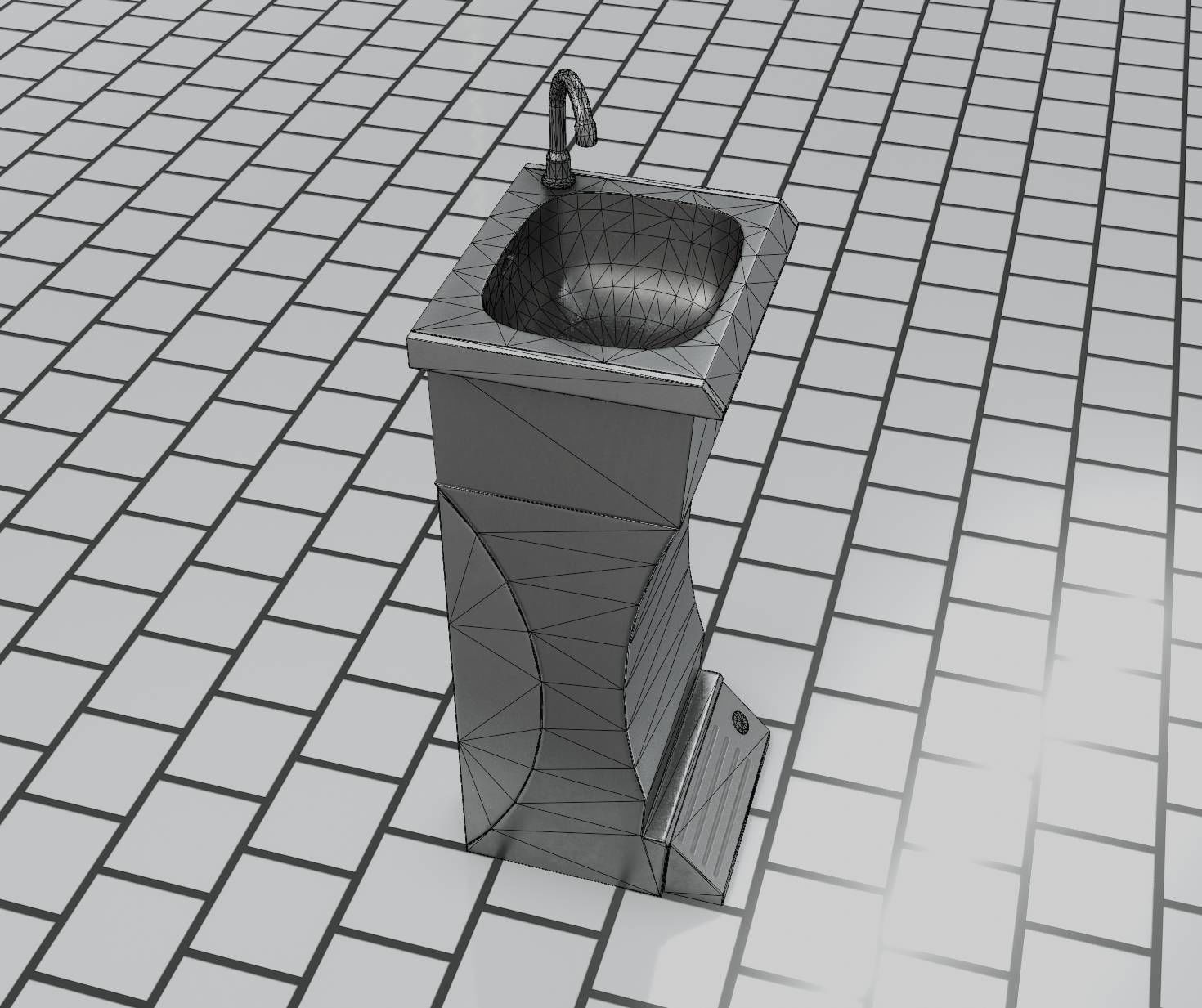 Public Metal Sink - 11 - Futuristic Low-poly 3D model_32