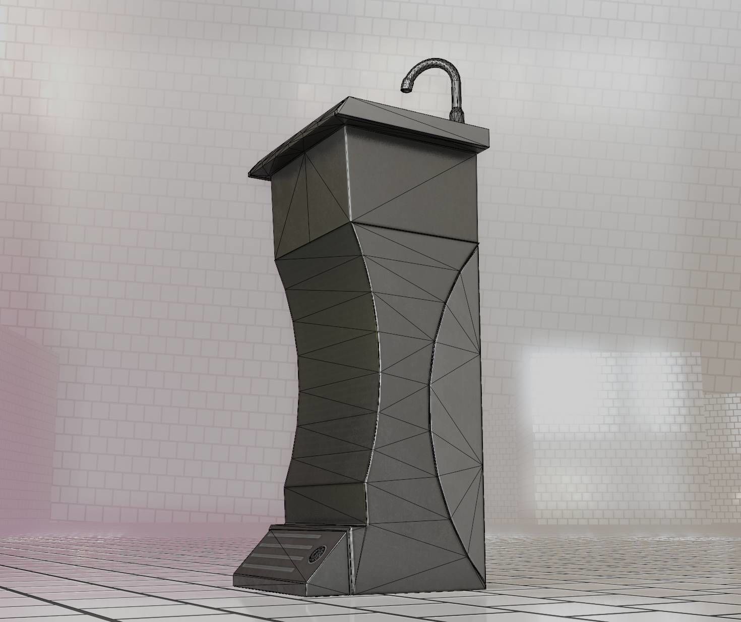 Public Metal Sink - 11 - Futuristic Low-poly 3D model_76