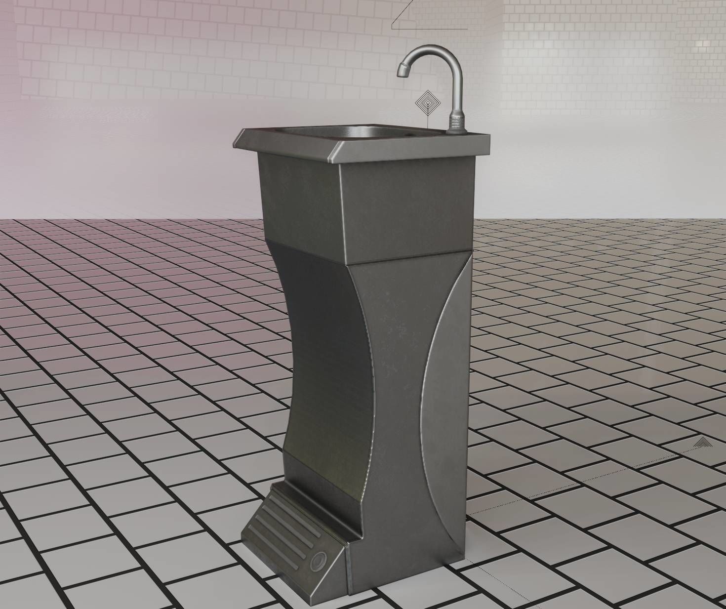 Public Metal Sink - 11 - Futuristic Low-poly 3D model_98