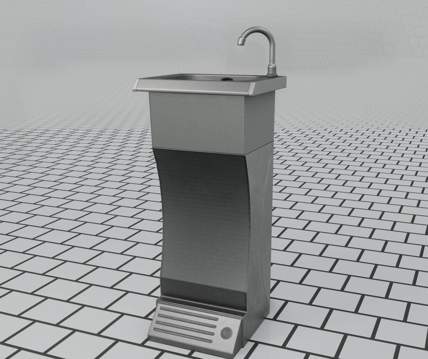 Public Metal Sink - 11 - Futuristic Low-poly 3D model_99