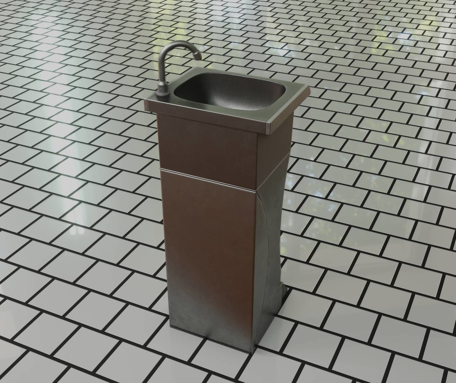 Public Metal Sink - 11 - Futuristic Low-poly 3D model_29