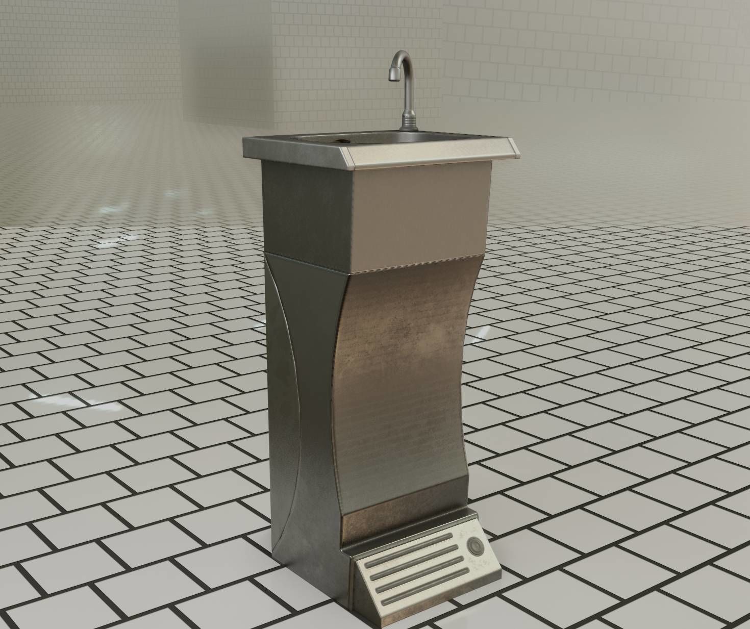 Public Metal Sink - 11 - Futuristic Low-poly 3D model_69