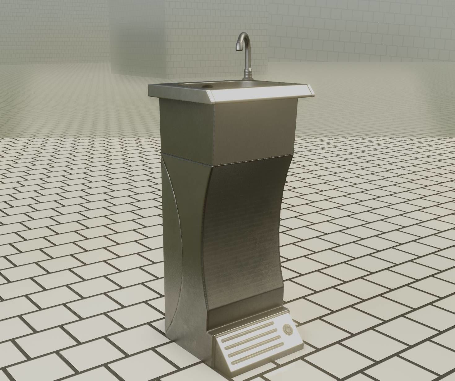 Public Metal Sink - 11 - Futuristic Low-poly 3D model_38