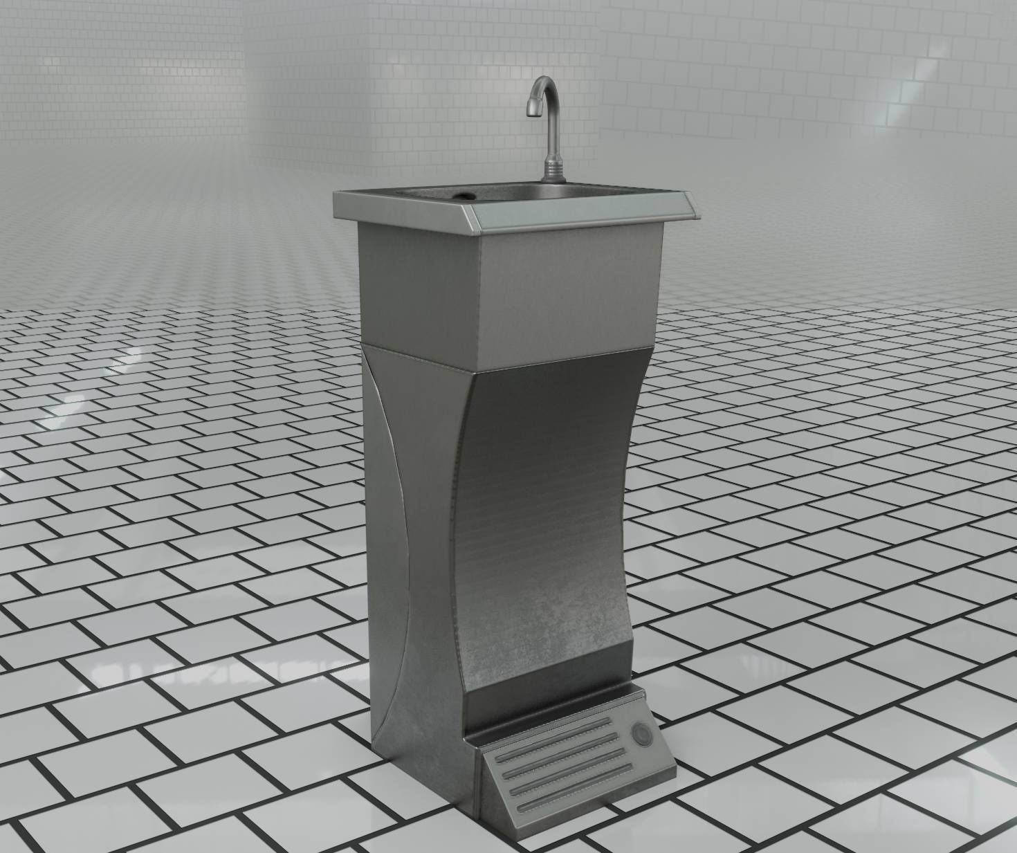 Public Metal Sink - 11 - Futuristic Low-poly 3D model_8