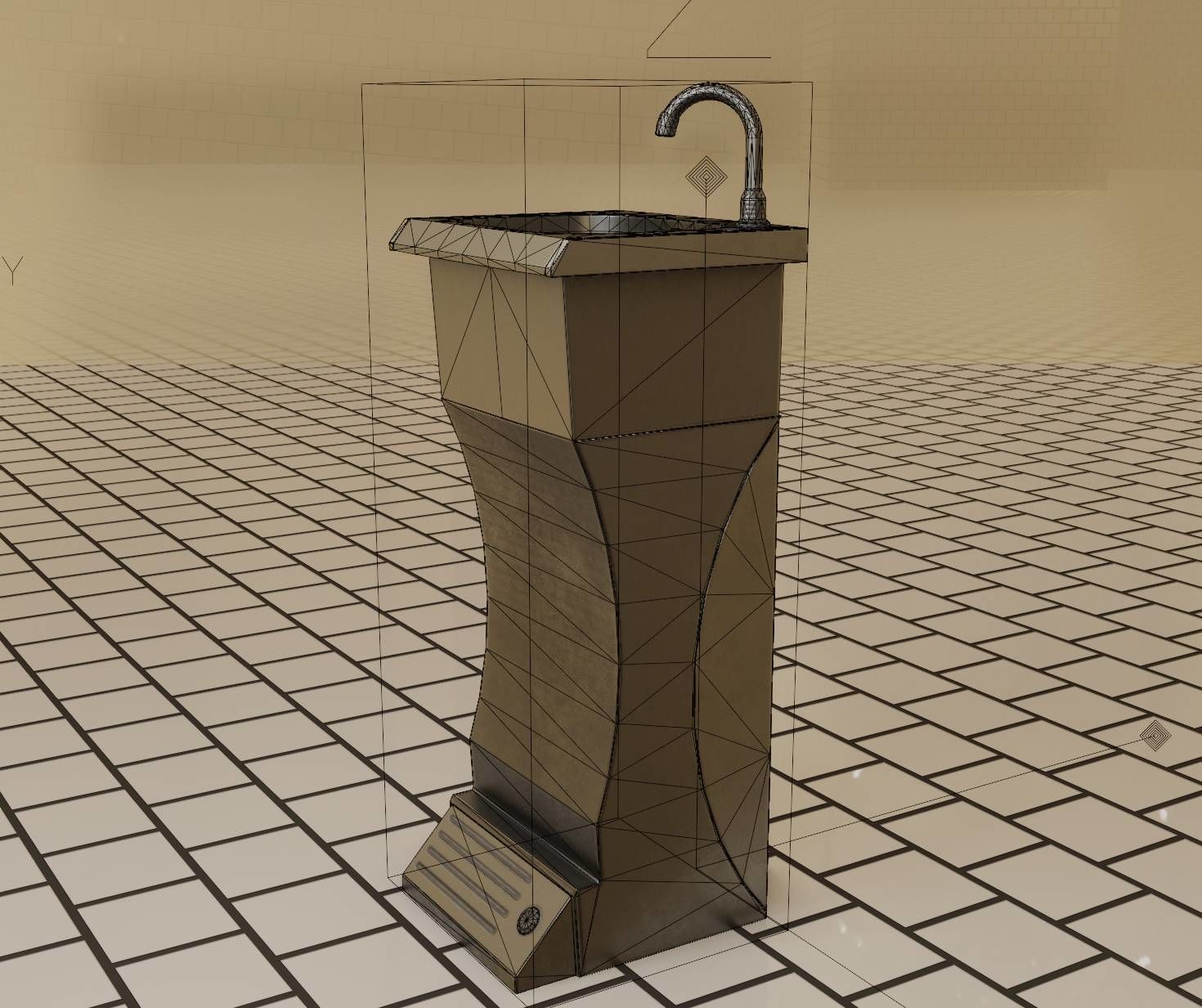 Public Metal Sink - 11 - Futuristic Low-poly 3D model_36
