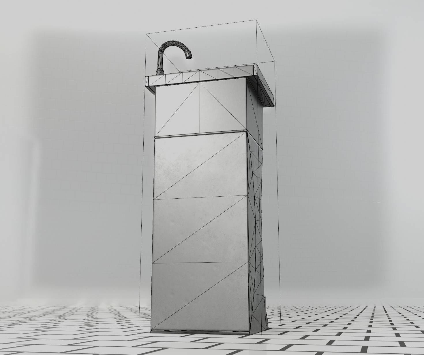 Public Metal Sink - 11 - Futuristic Low-poly 3D model_12