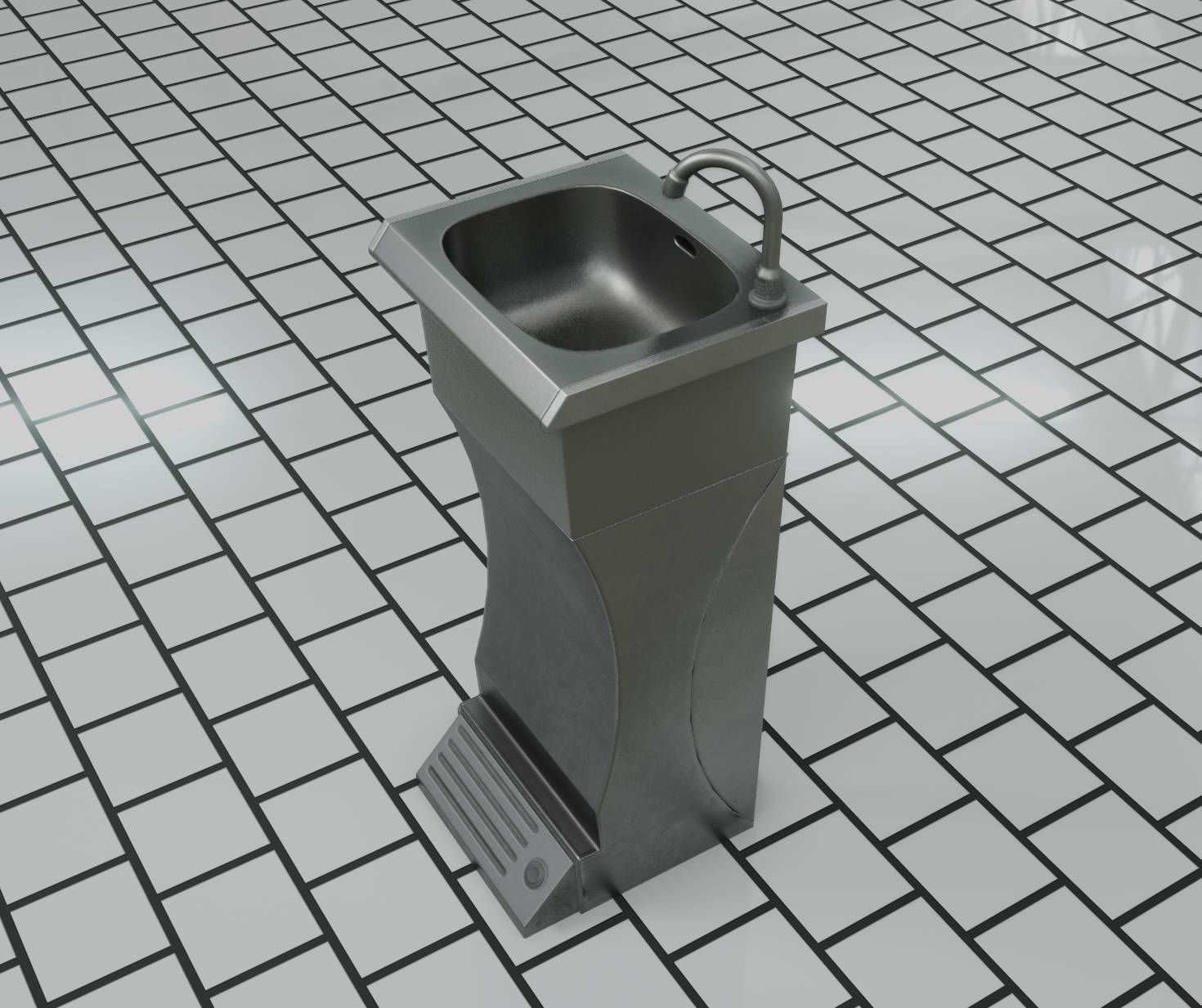 Public Metal Sink - 11 - Futuristic Low-poly 3D model_97