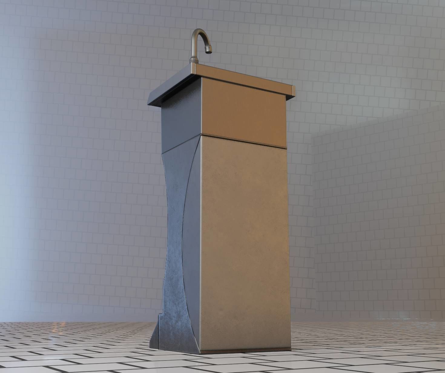 Public Metal Sink - 11 - Futuristic Low-poly 3D model_43