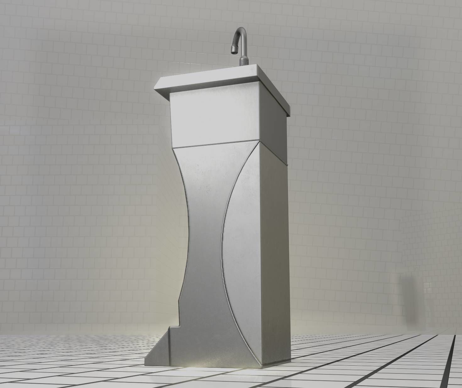 Public Metal Sink - 11 - Futuristic Low-poly 3D model_44