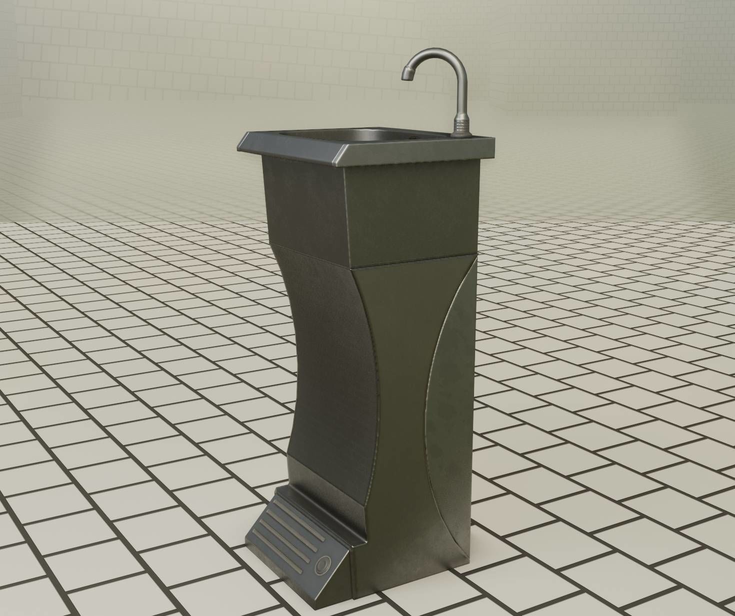 Public Metal Sink - 11 - Futuristic Low-poly 3D model_67