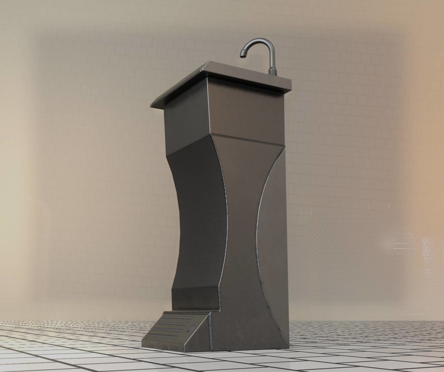 Public Metal Sink - 11 - Futuristic Low-poly 3D model_14