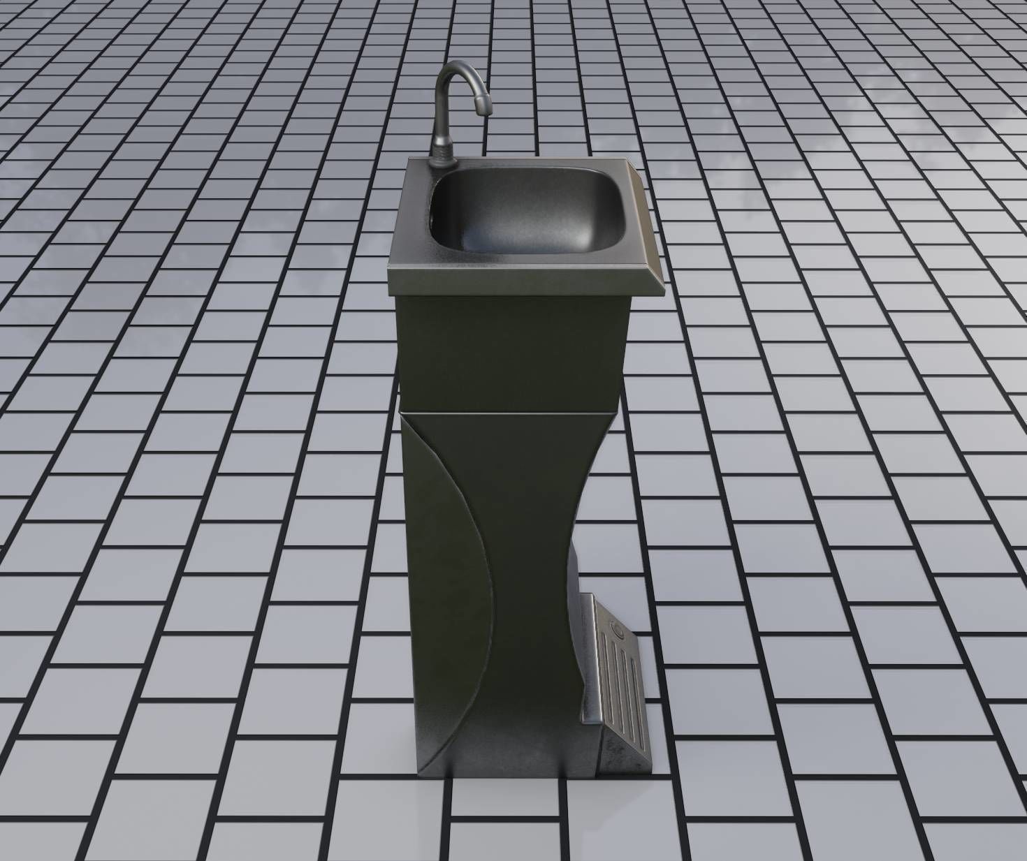 Public Metal Sink - 11 - Futuristic Low-poly 3D model_27