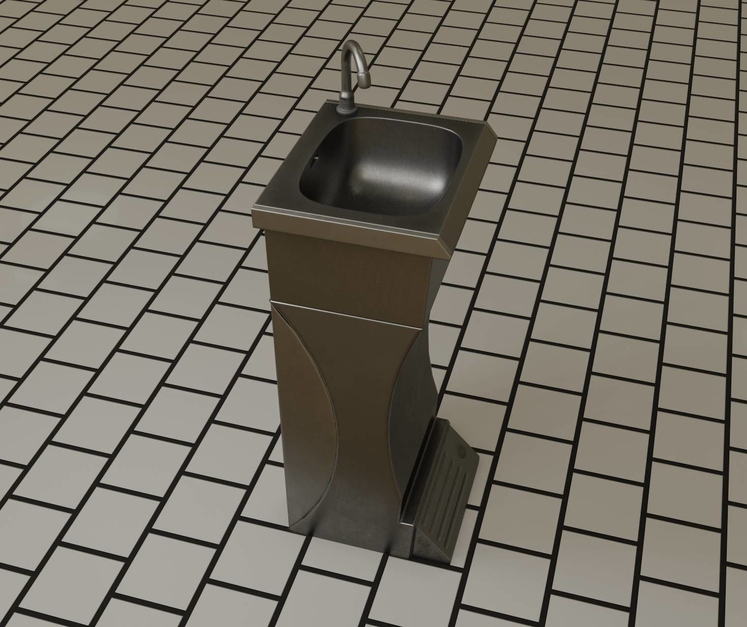 Public Metal Sink - 11 - Futuristic Low-poly 3D model_63