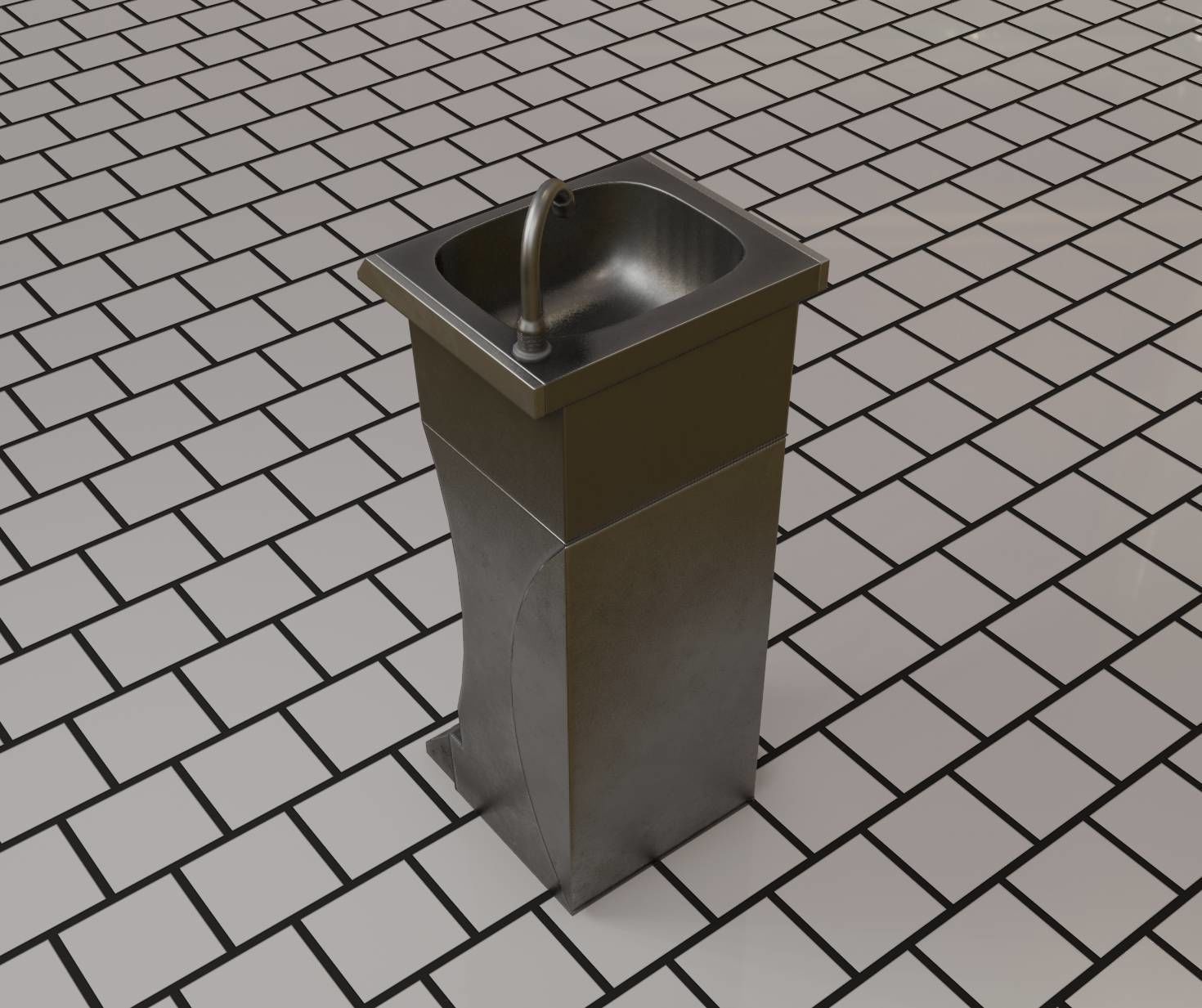 Public Metal Sink - 11 - Futuristic Low-poly 3D model_65