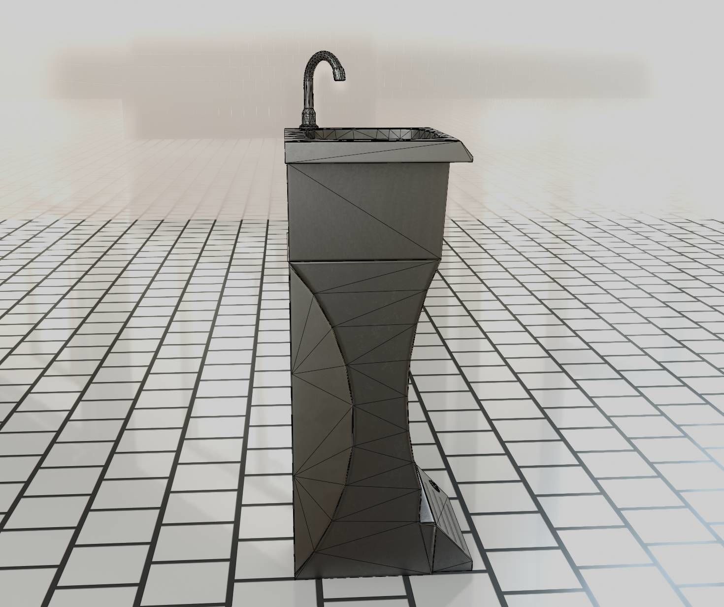 Public Metal Sink - 11 - Futuristic Low-poly 3D model_39