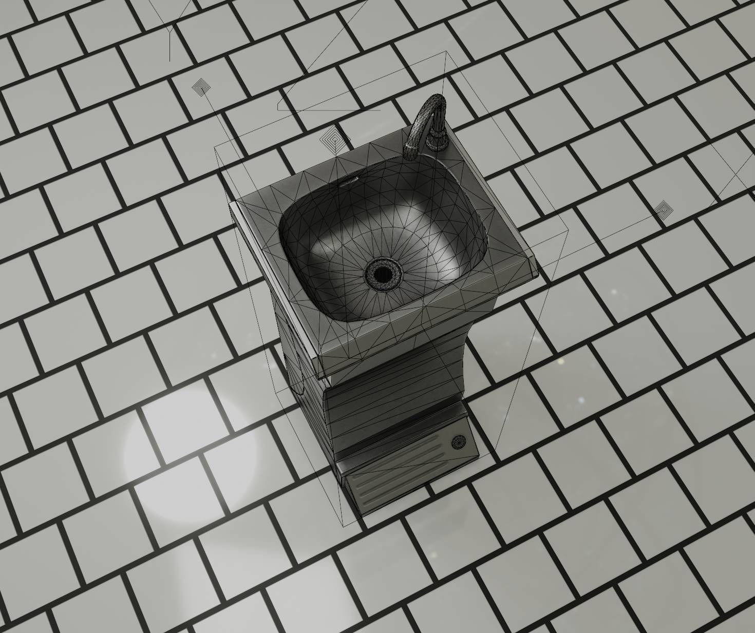 Public Metal Sink - 11 - Futuristic Low-poly 3D model_87
