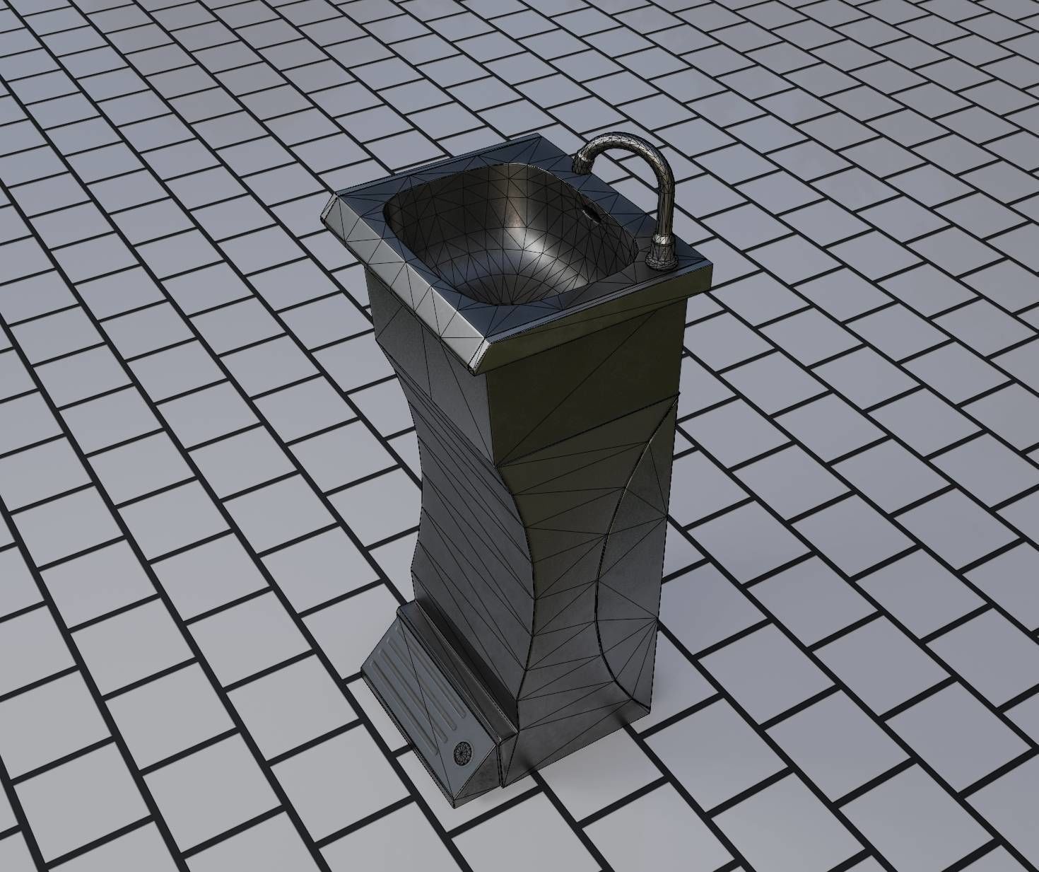 Public Metal Sink - 11 - Futuristic Low-poly 3D model_66