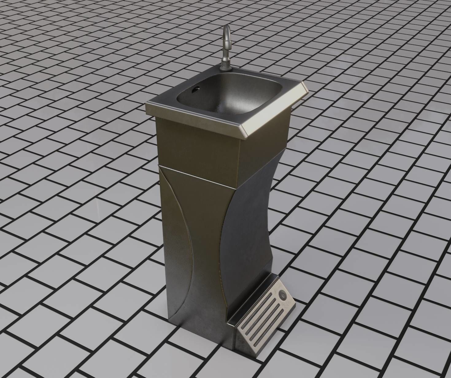 Public Metal Sink - 11 - Futuristic Low-poly 3D model_26
