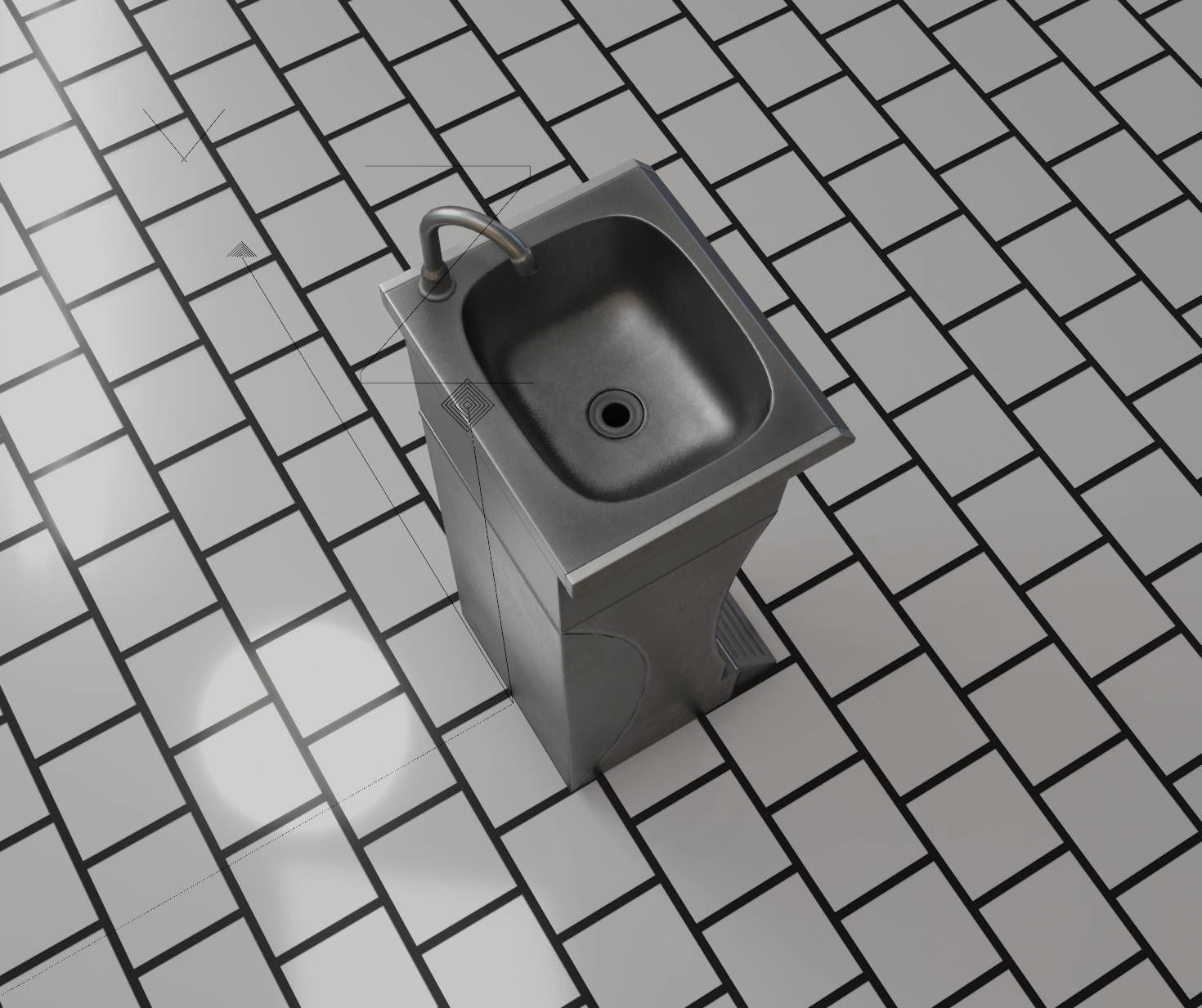 Public Metal Sink - 11 - Futuristic Low-poly 3D model_81