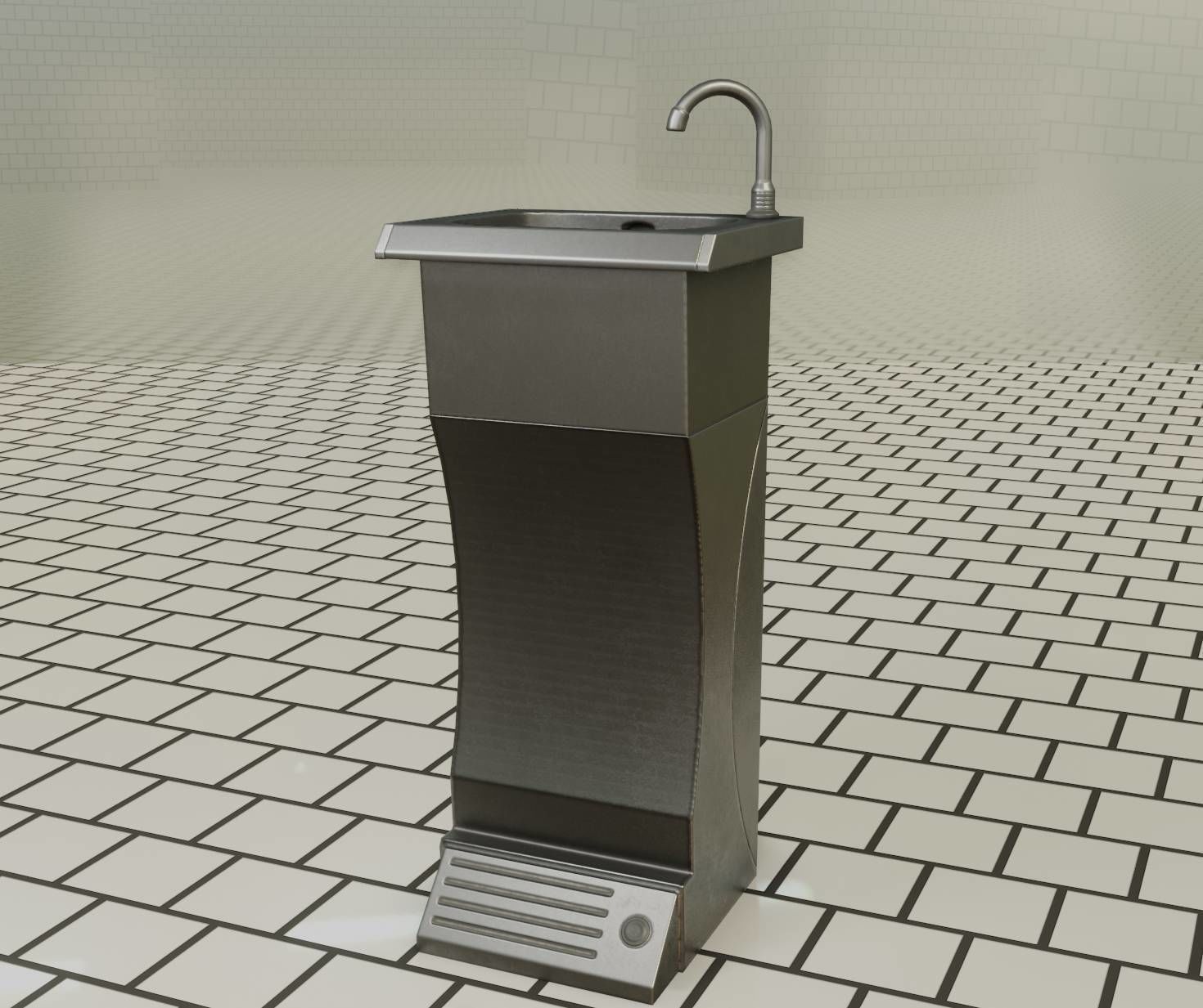 Public Metal Sink - 11 - Futuristic Low-poly 3D model_68
