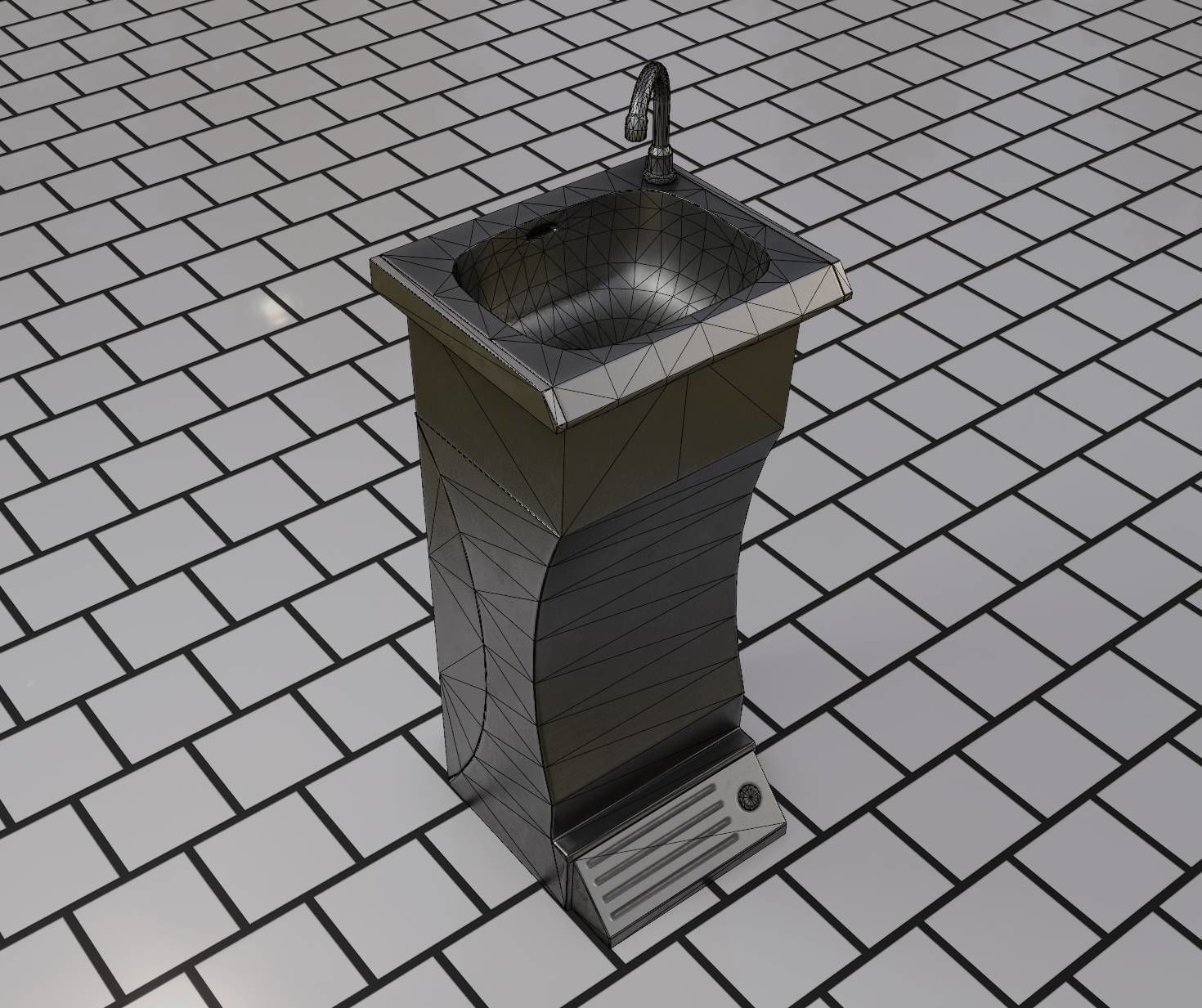 Public Metal Sink - 11 - Futuristic Low-poly 3D model_93