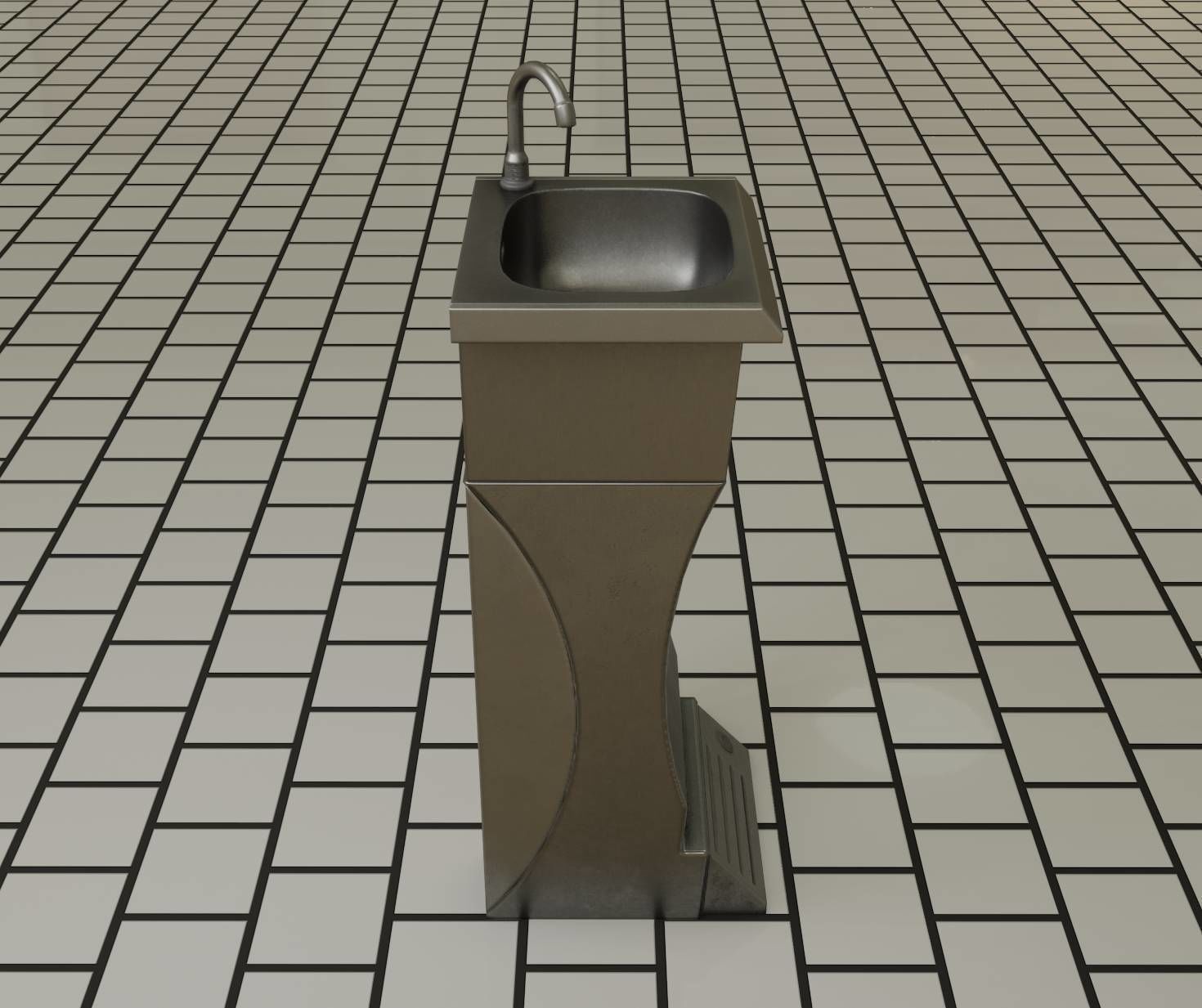 Public Metal Sink - 11 - Futuristic Low-poly 3D model_89