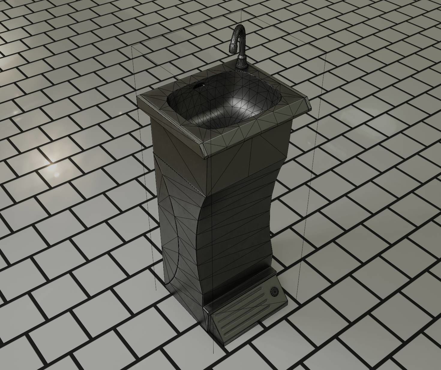 Public Metal Sink - 11 - Futuristic Low-poly 3D model_62