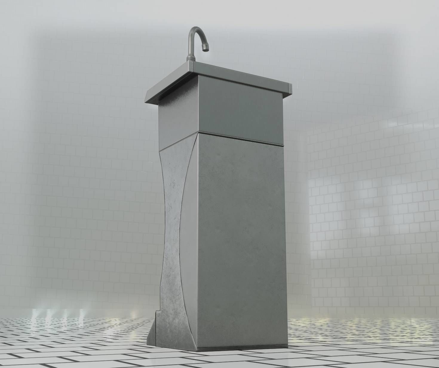 Public Metal Sink - 11 - Futuristic Low-poly 3D model_74