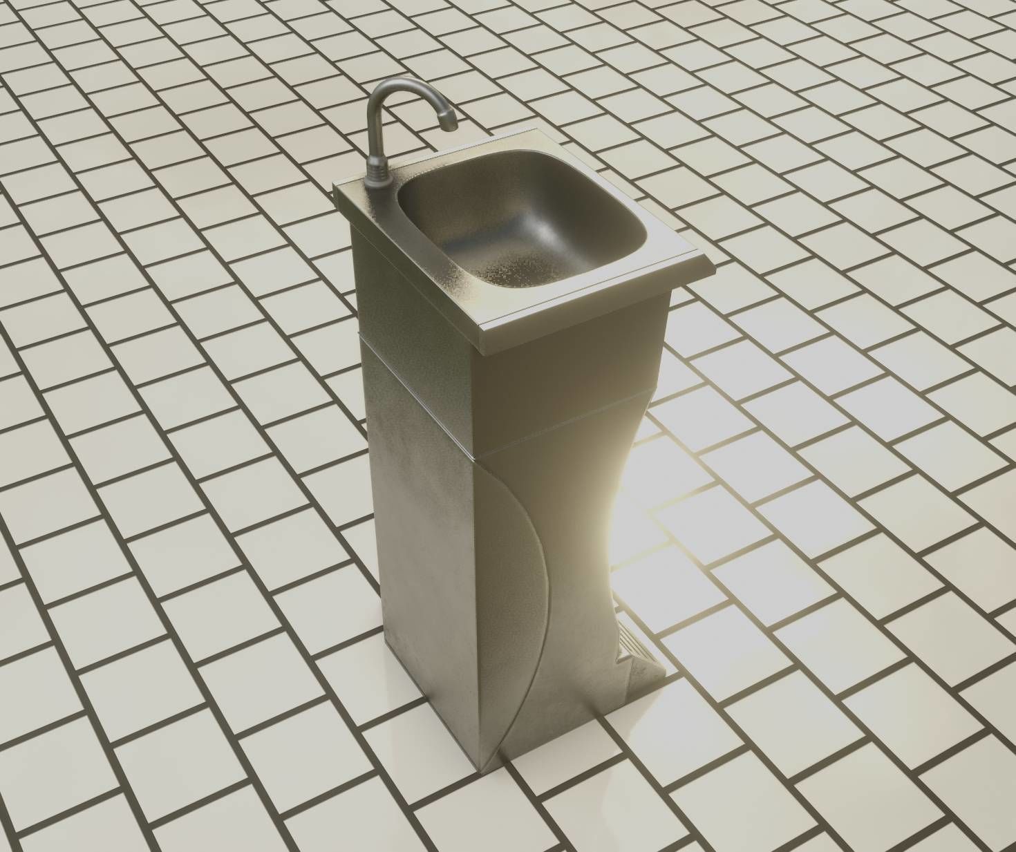 Public Metal Sink - 11 - Futuristic Low-poly 3D model_95