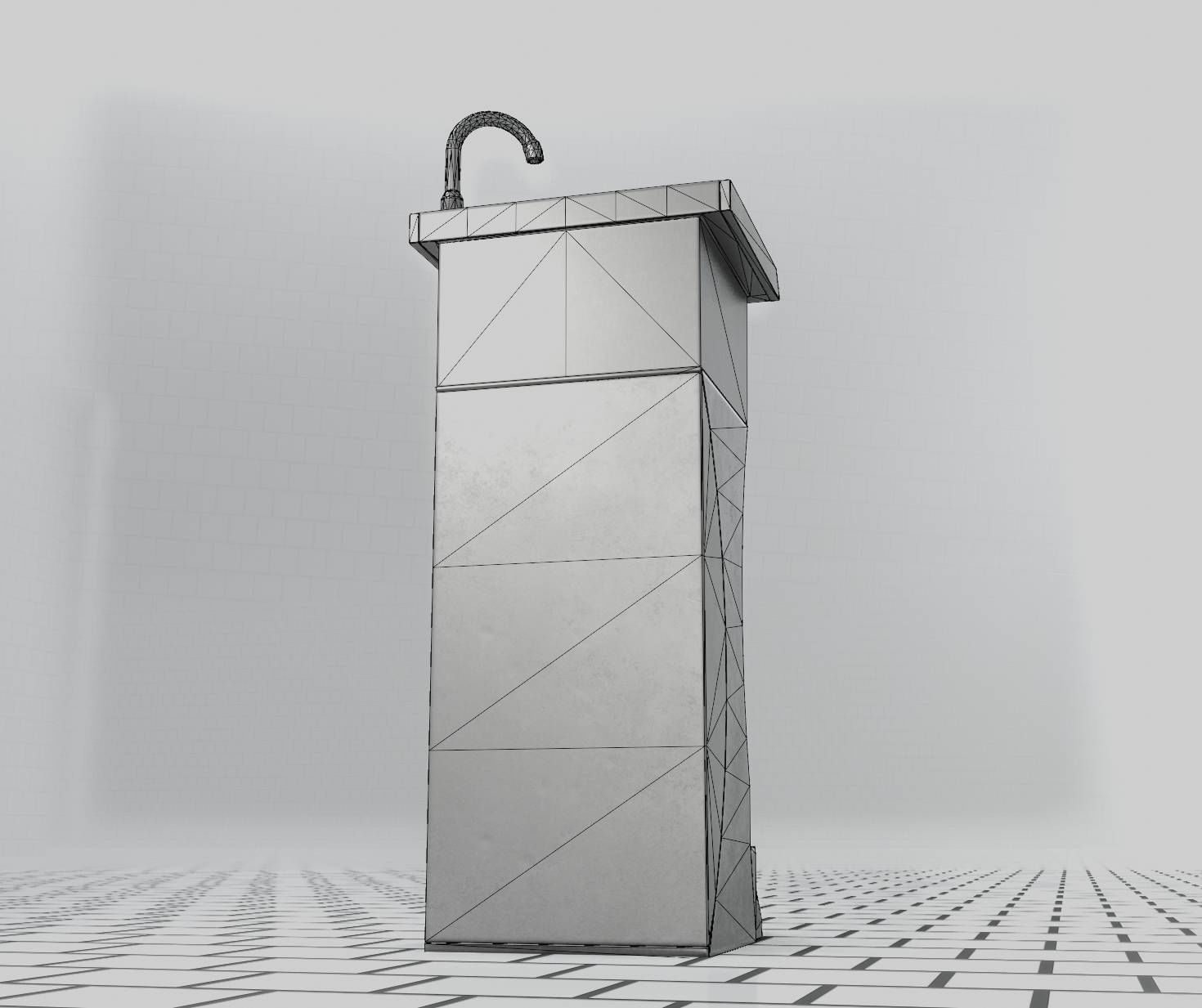 Public Metal Sink - 11 - Futuristic Low-poly 3D model_42