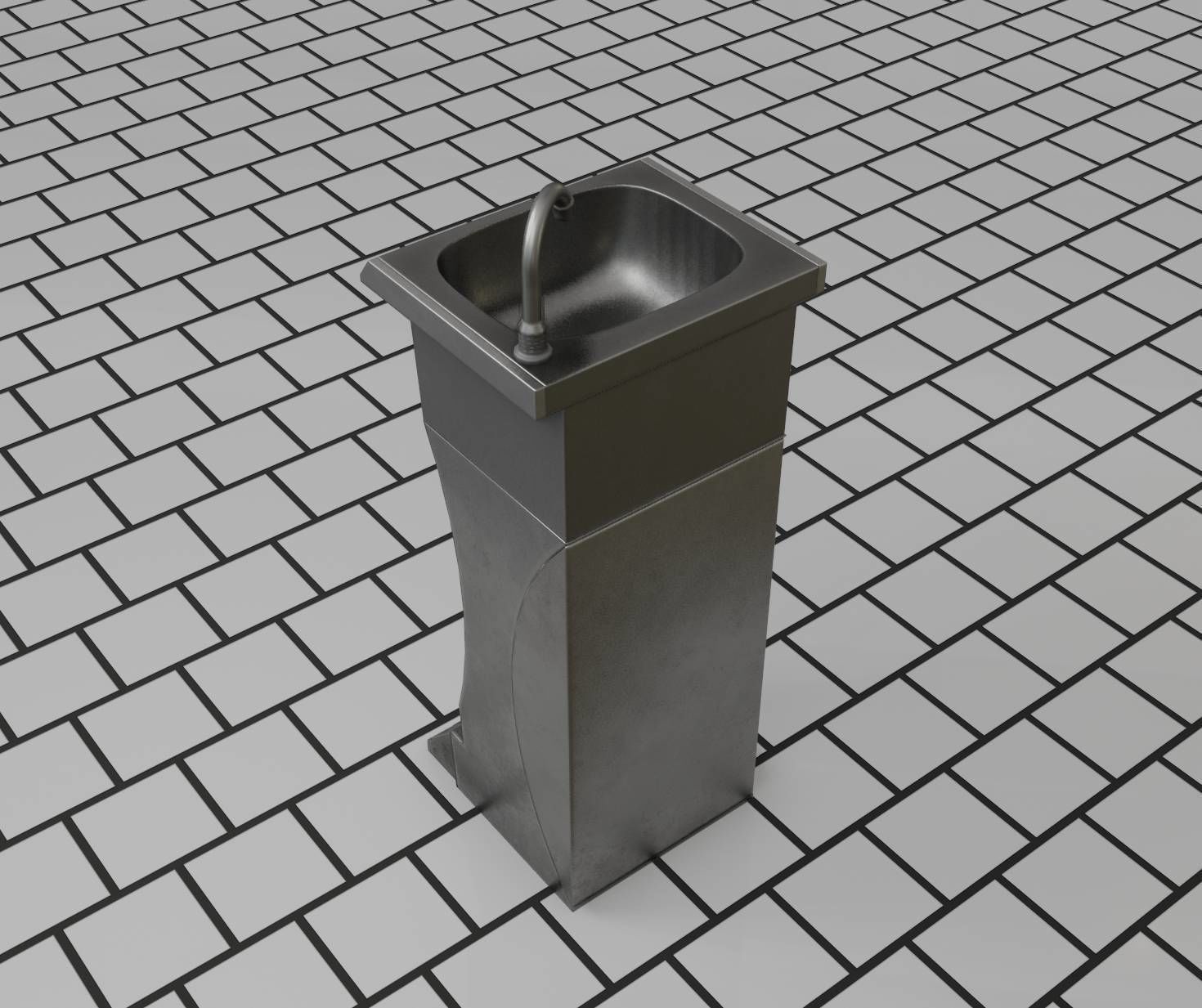 Public Metal Sink - 11 - Futuristic Low-poly 3D model_34