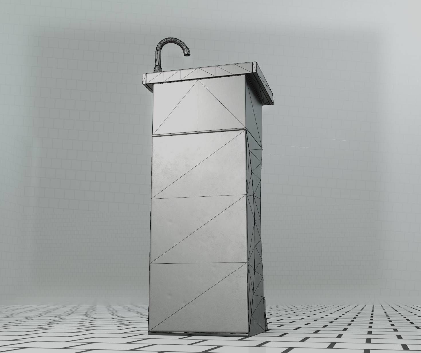 Public Metal Sink - 11 - Futuristic Low-poly 3D model_73