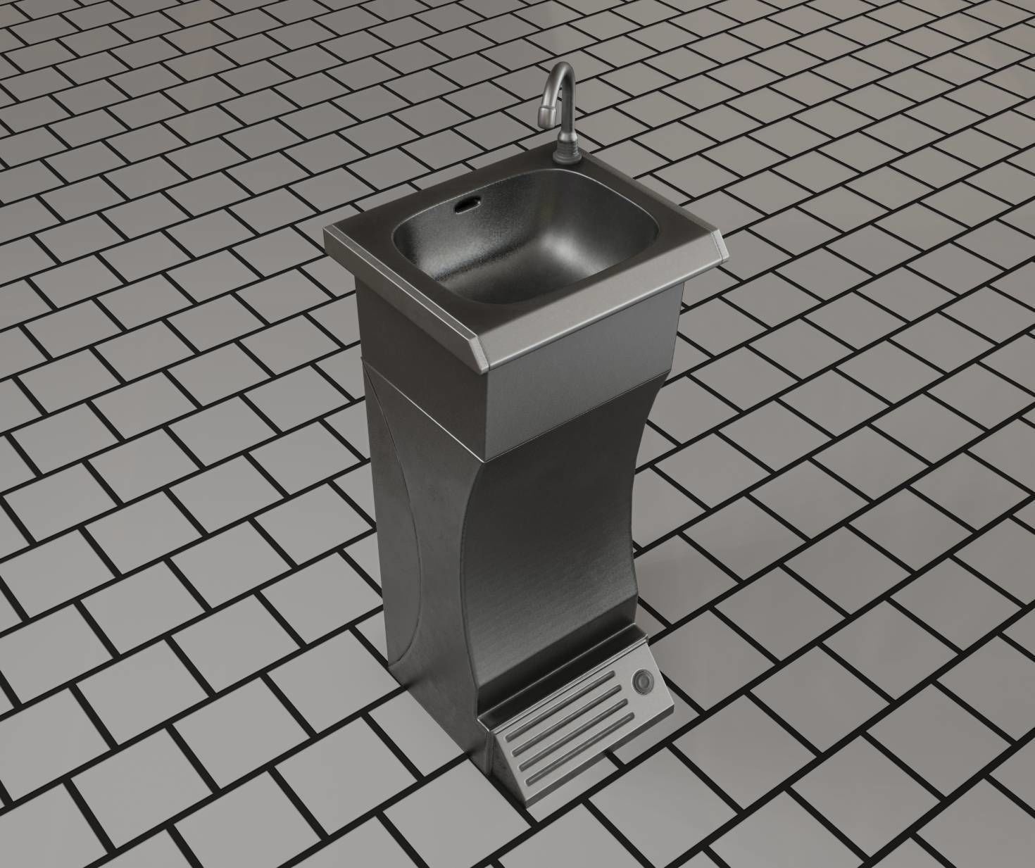 Public Metal Sink - 11 - Futuristic Low-poly 3D model_31