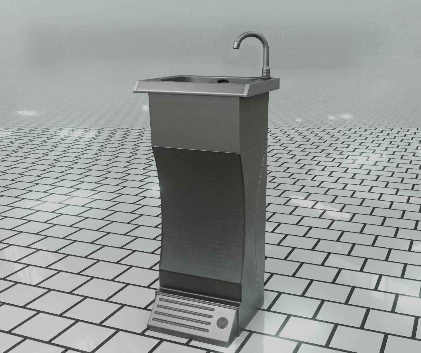 Public Metal Sink - 11 - Futuristic Low-poly 3D model_7