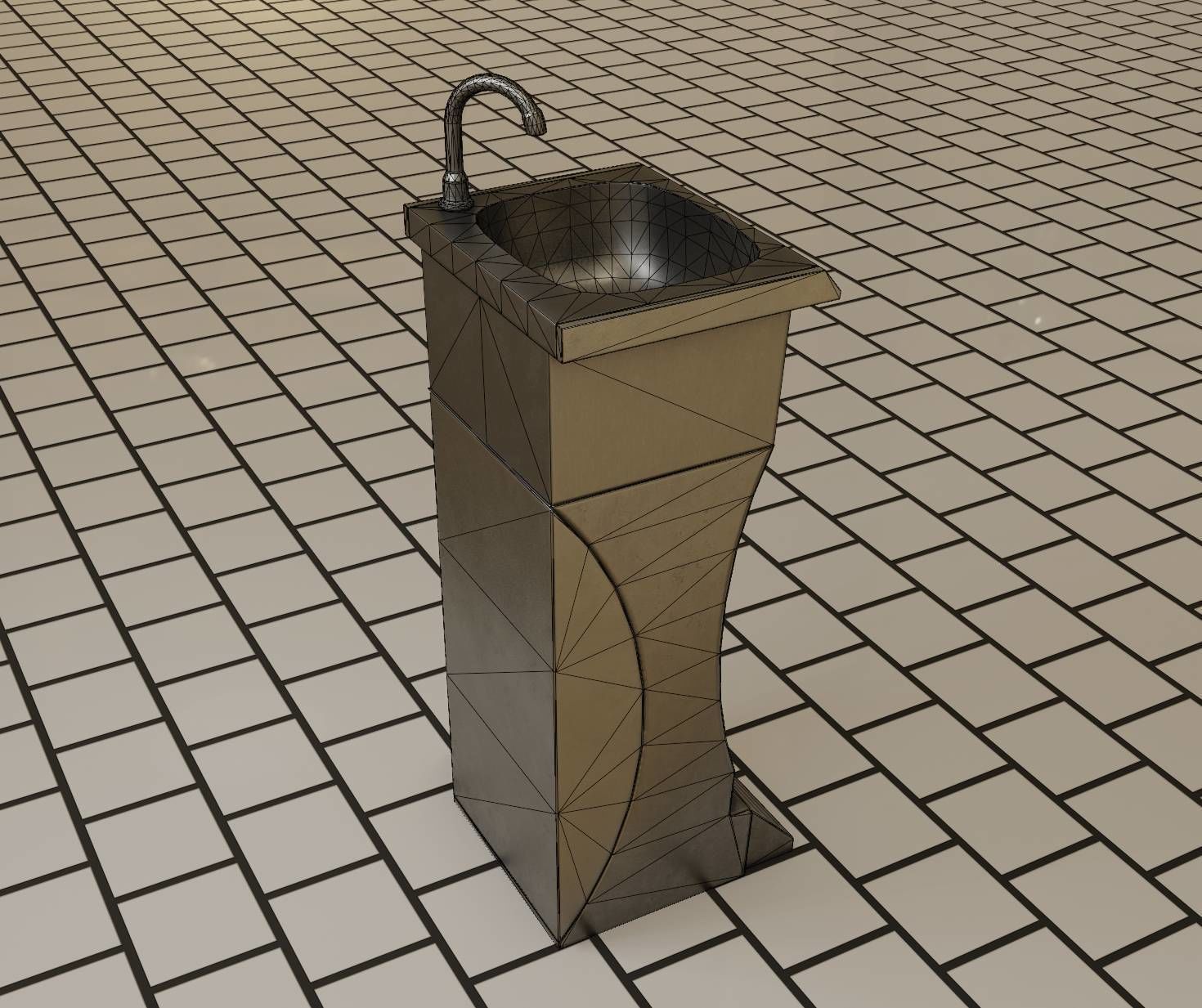 Public Metal Sink - 11 - Futuristic Low-poly 3D model_90
