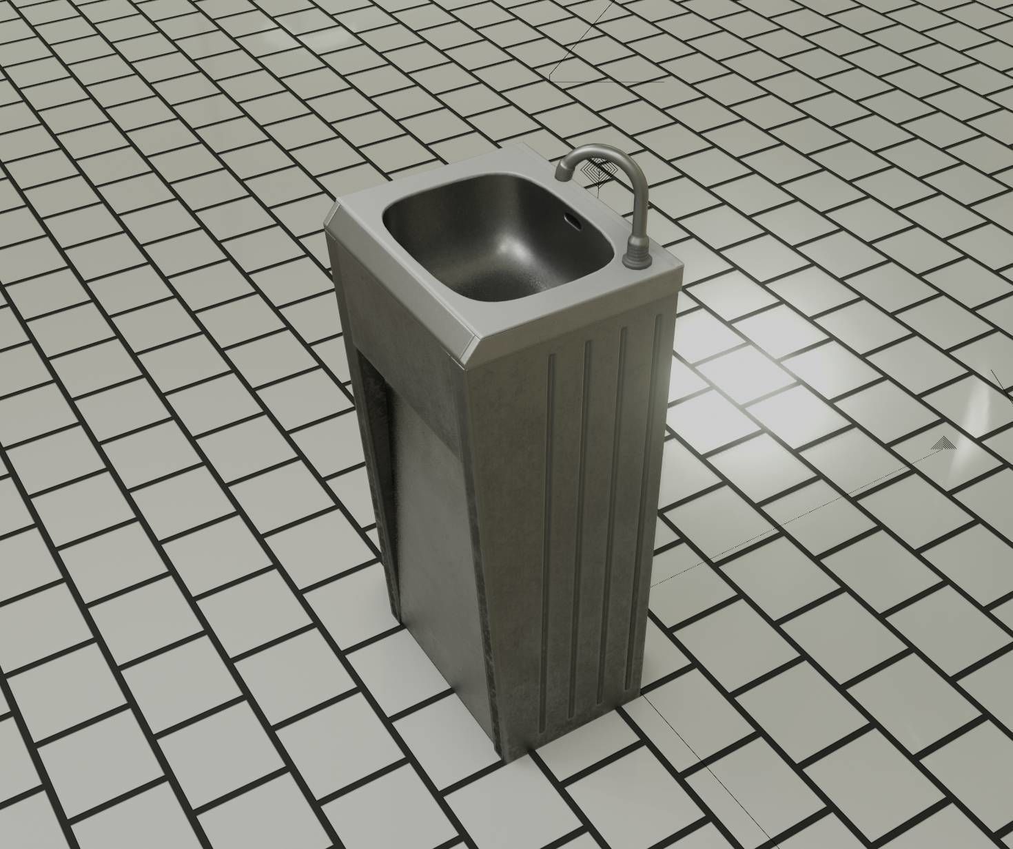 Public Metal Sink - 10 - Simple Compact Low-poly 3D model_15