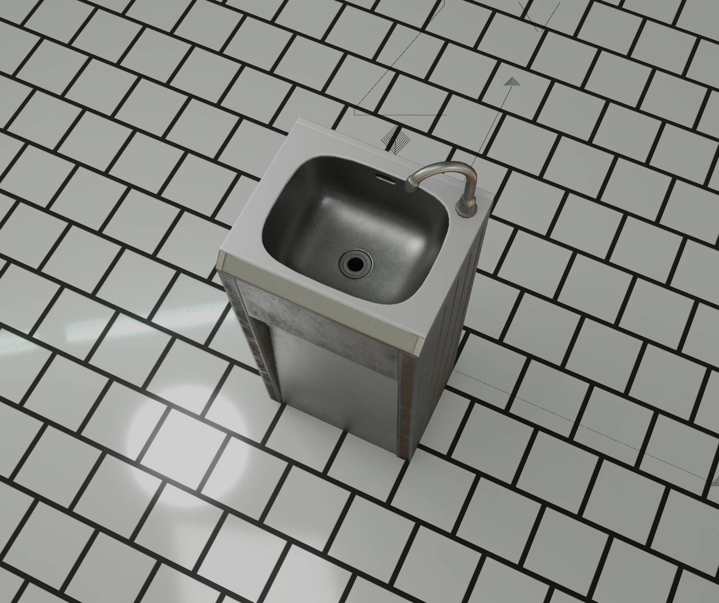 Public Metal Sink - 10 - Simple Compact Low-poly 3D model_63