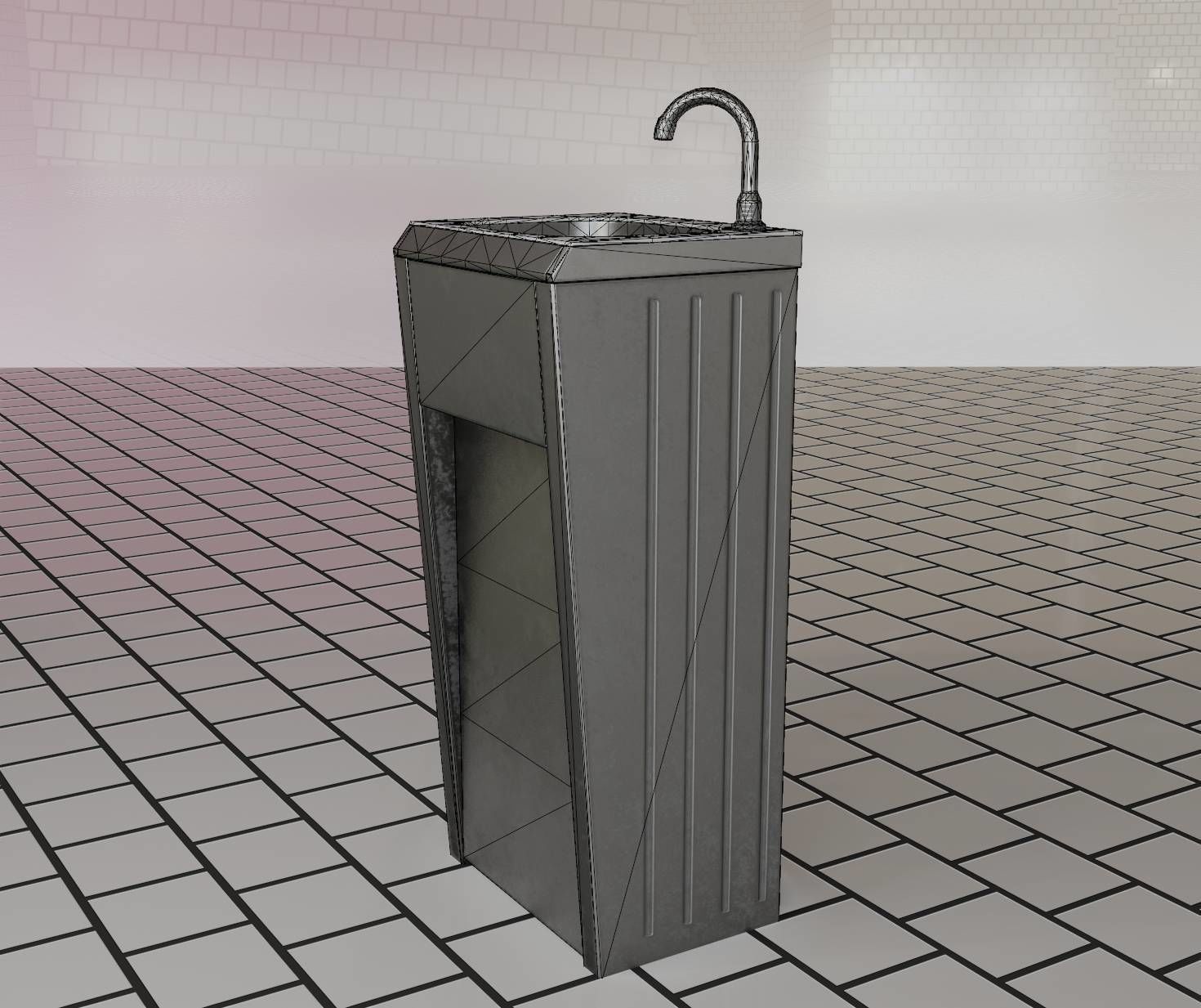Public Metal Sink - 10 - Simple Compact Low-poly 3D model_75