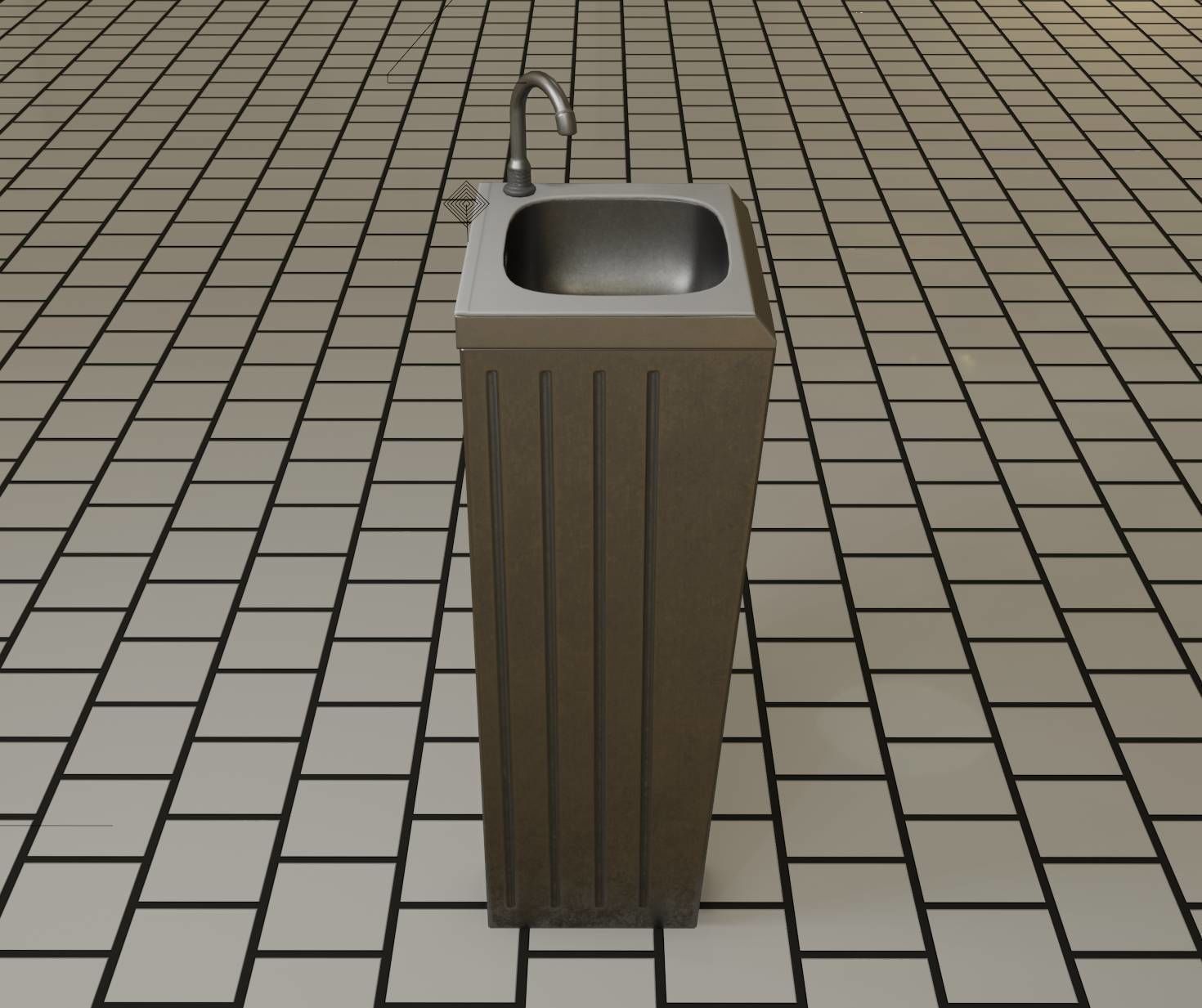 Public Metal Sink - 10 - Simple Compact Low-poly 3D model_96