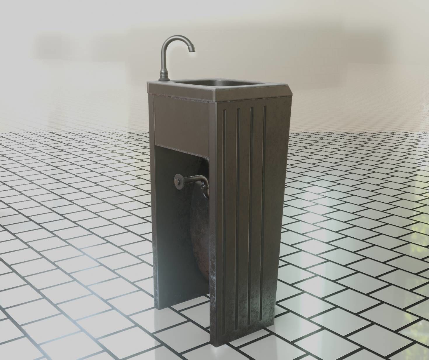 Public Metal Sink - 10 - Simple Compact Low-poly 3D model_18