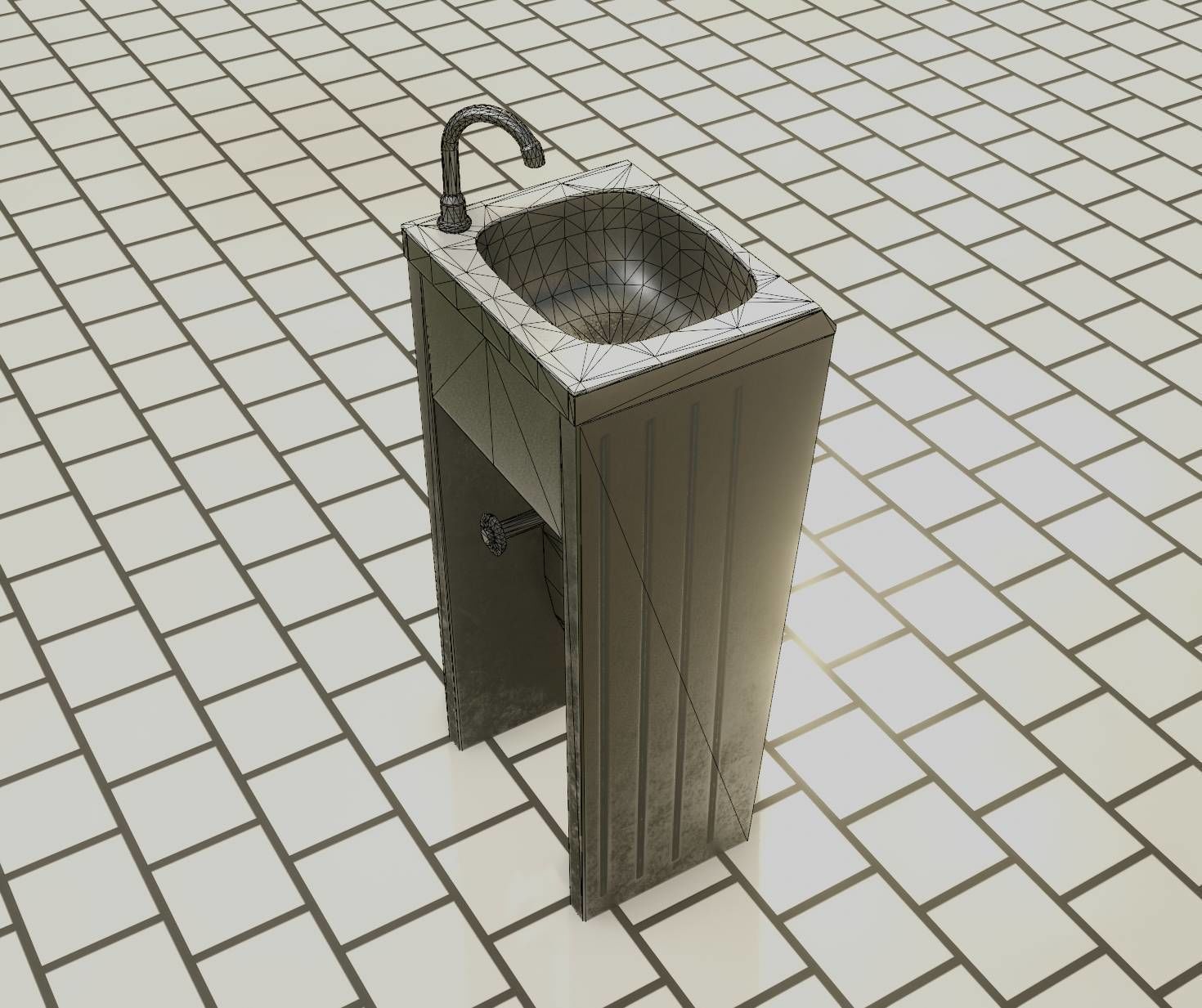 Public Metal Sink - 10 - Simple Compact Low-poly 3D model_72